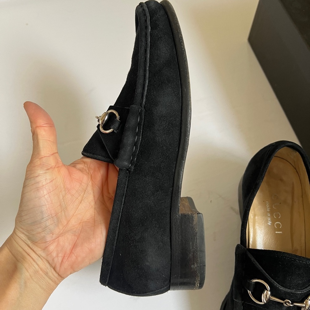 Gucci Black Suede Horsebit Slip-On Loafers - Picture 12 of 12